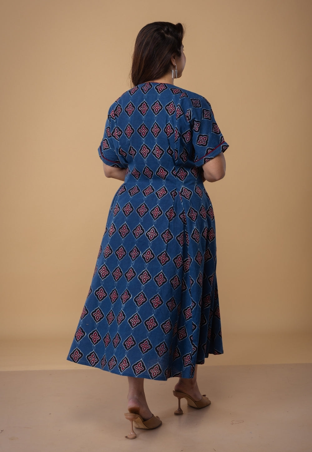 Reema Blue Dabu Slub Cotton A Line Dress