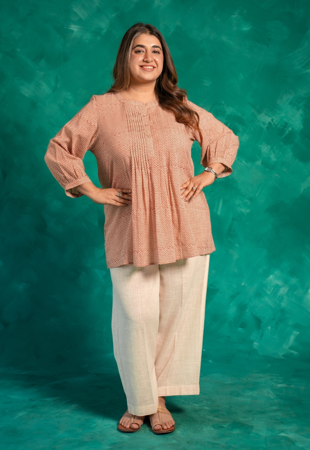 Faria Red Bagru Cotton A Line Short Top