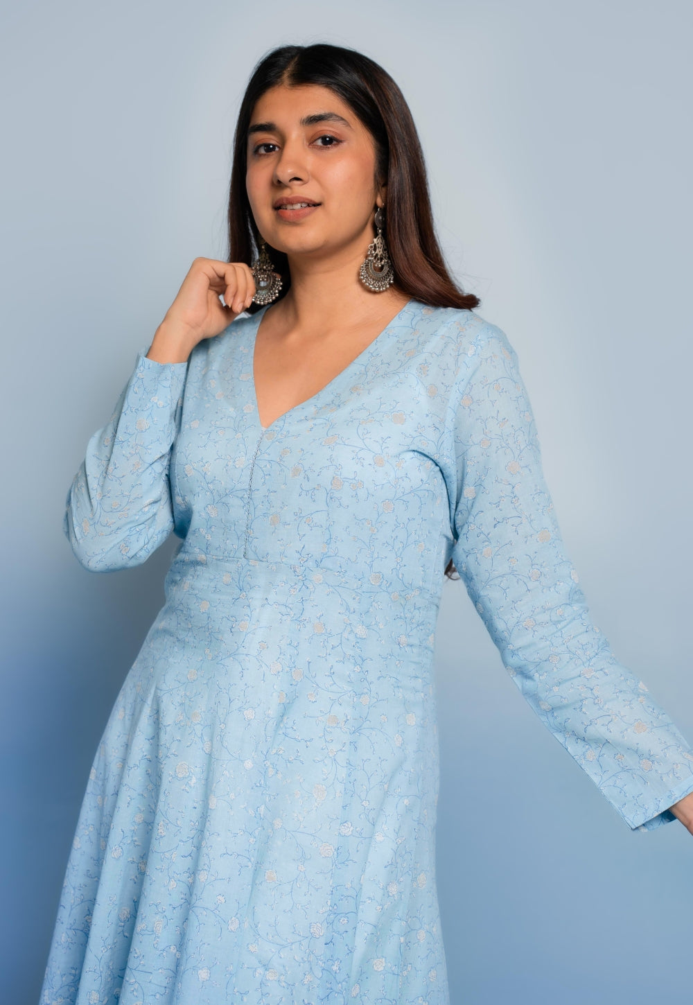 Amaya Blue Dabu Mul Cotton Kali Kurta