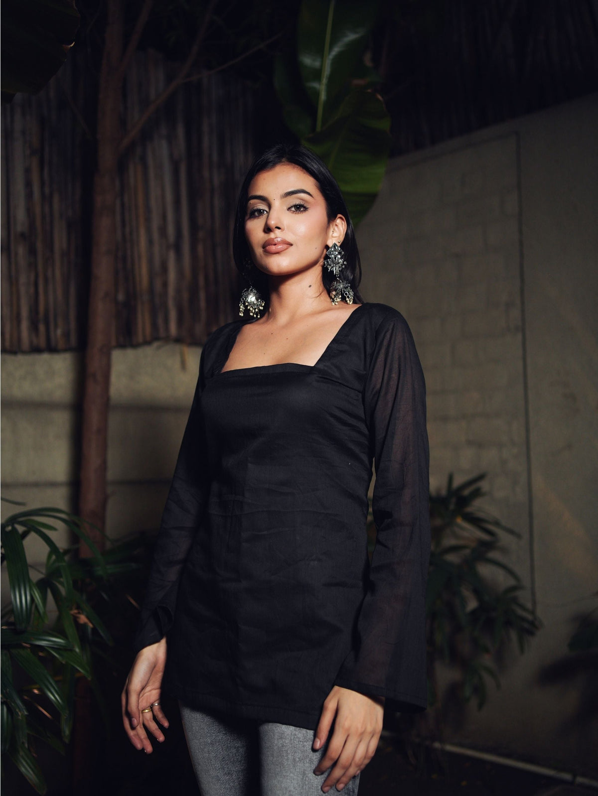Kajal Black Mul Cotton Short Kurti