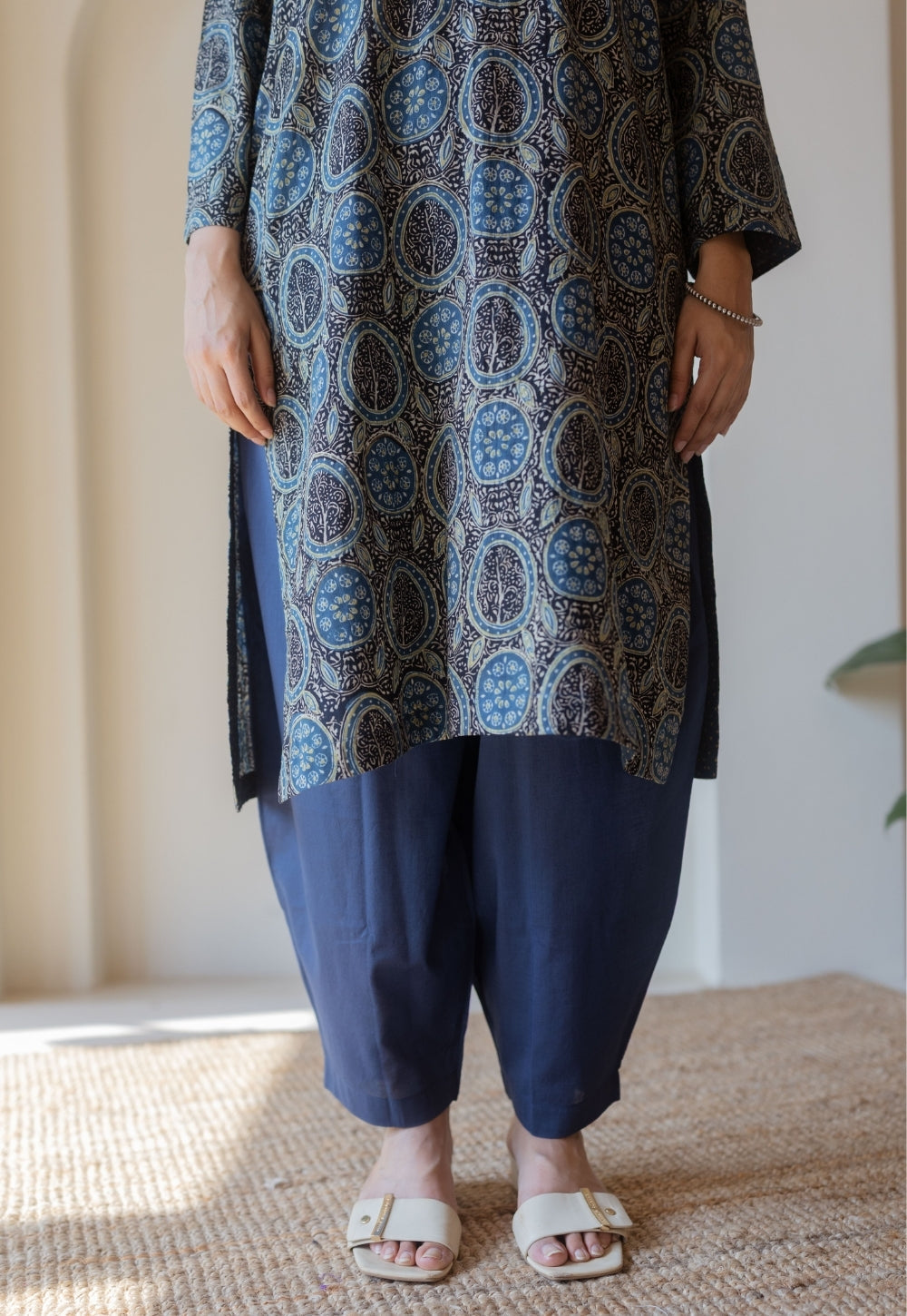 Tarin Blue Solid Slub Cotton Afghan Pant