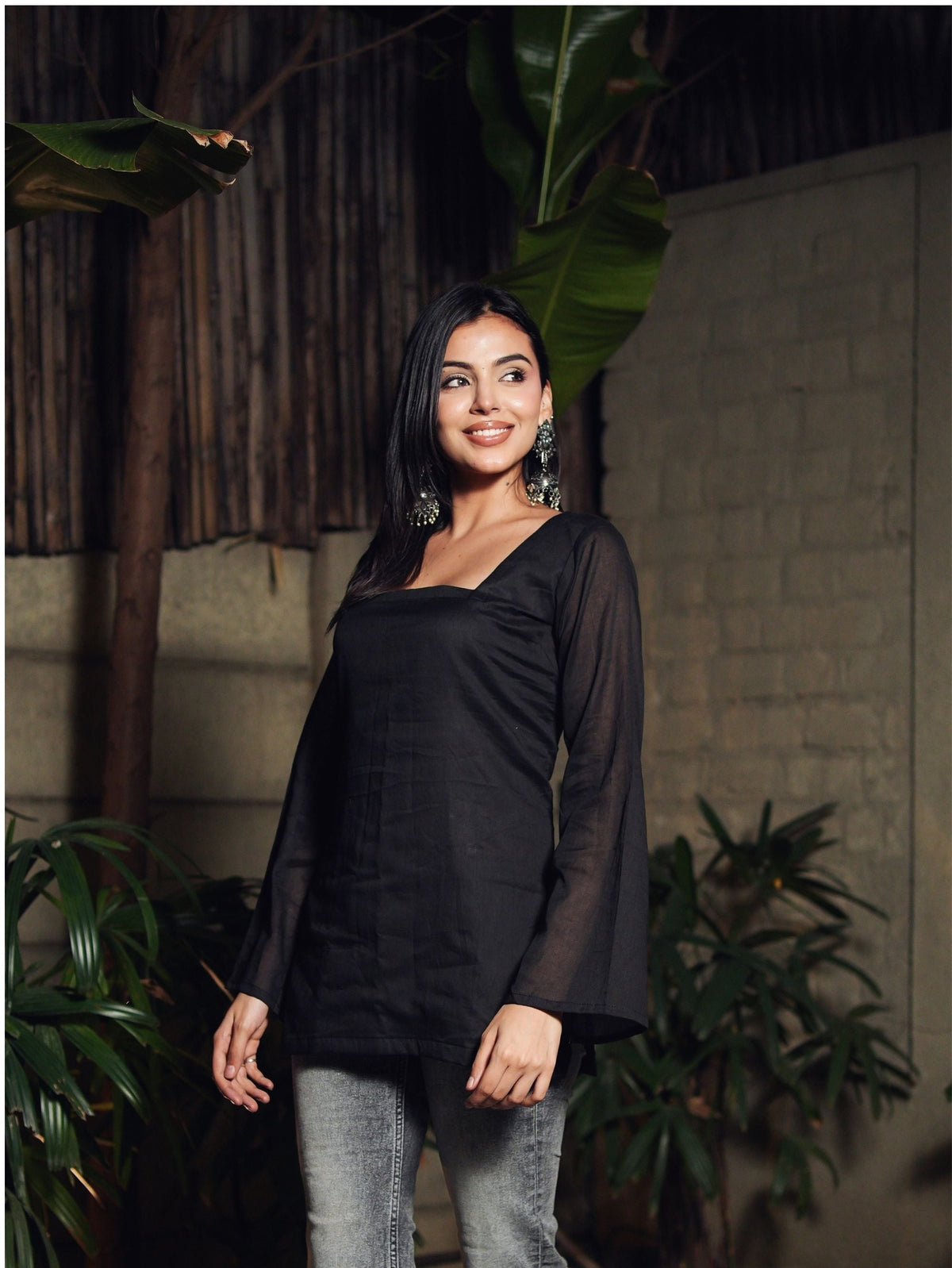 Kajal Black Mul Cotton Short Kurti
