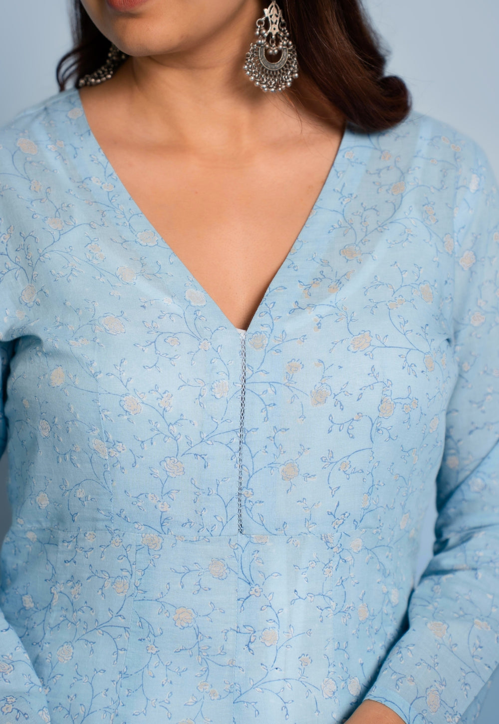 Amaya Blue Dabu Mul Cotton Kali Kurta