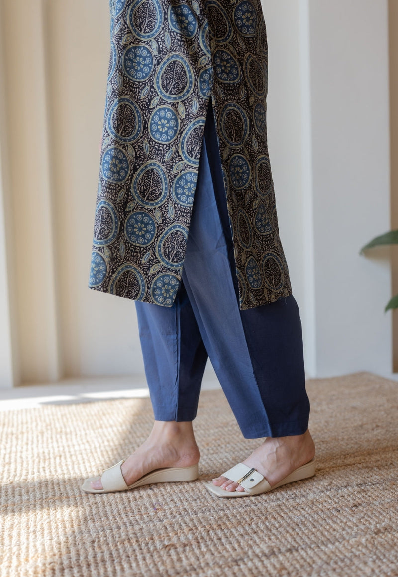 Tarin Blue Solid Slub Cotton Afghan Pant
