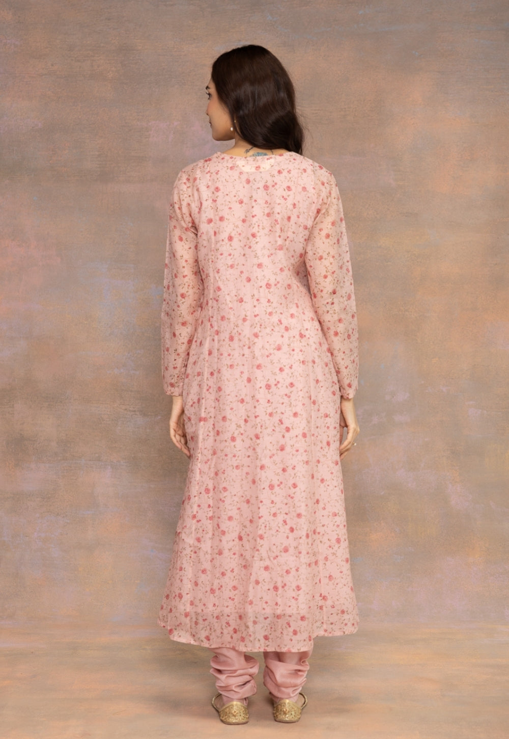 Rose Pink Sanganeri Chanderi Silk Kali Kurta with Hand Embroidery