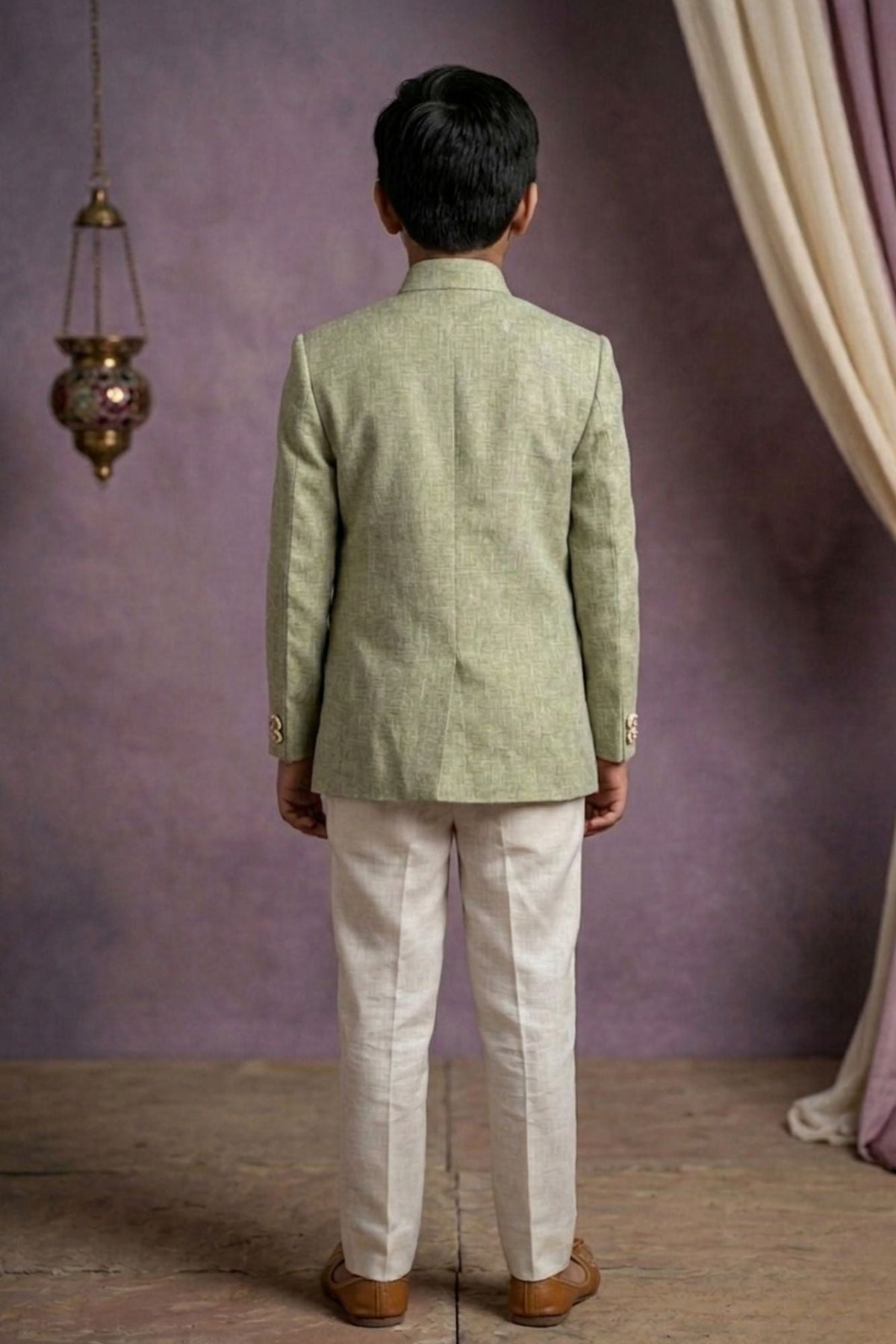 Pista Green Jodhpuri Suit With Bird Embroidery And Floral Detailing For Boys