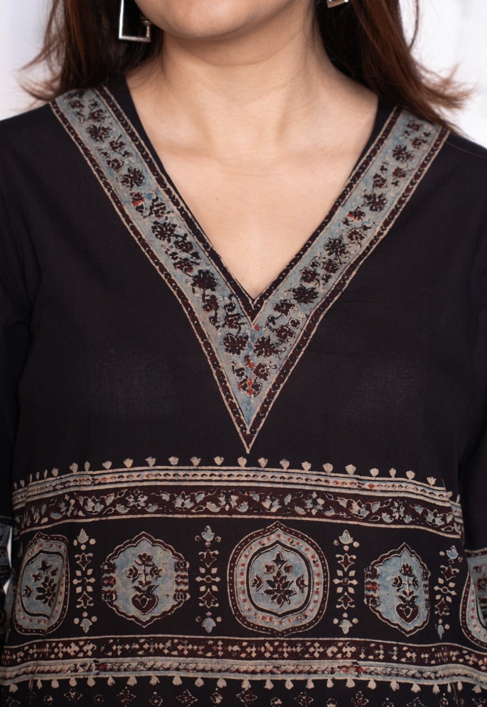 Elisha Black Ajrakh Cotton Straight Kurta