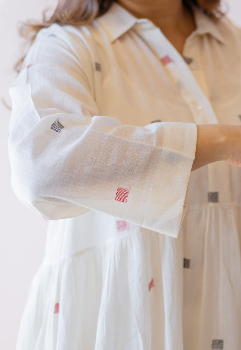 Rhea Off White Jamdani Handloom Cotton A Line Dress