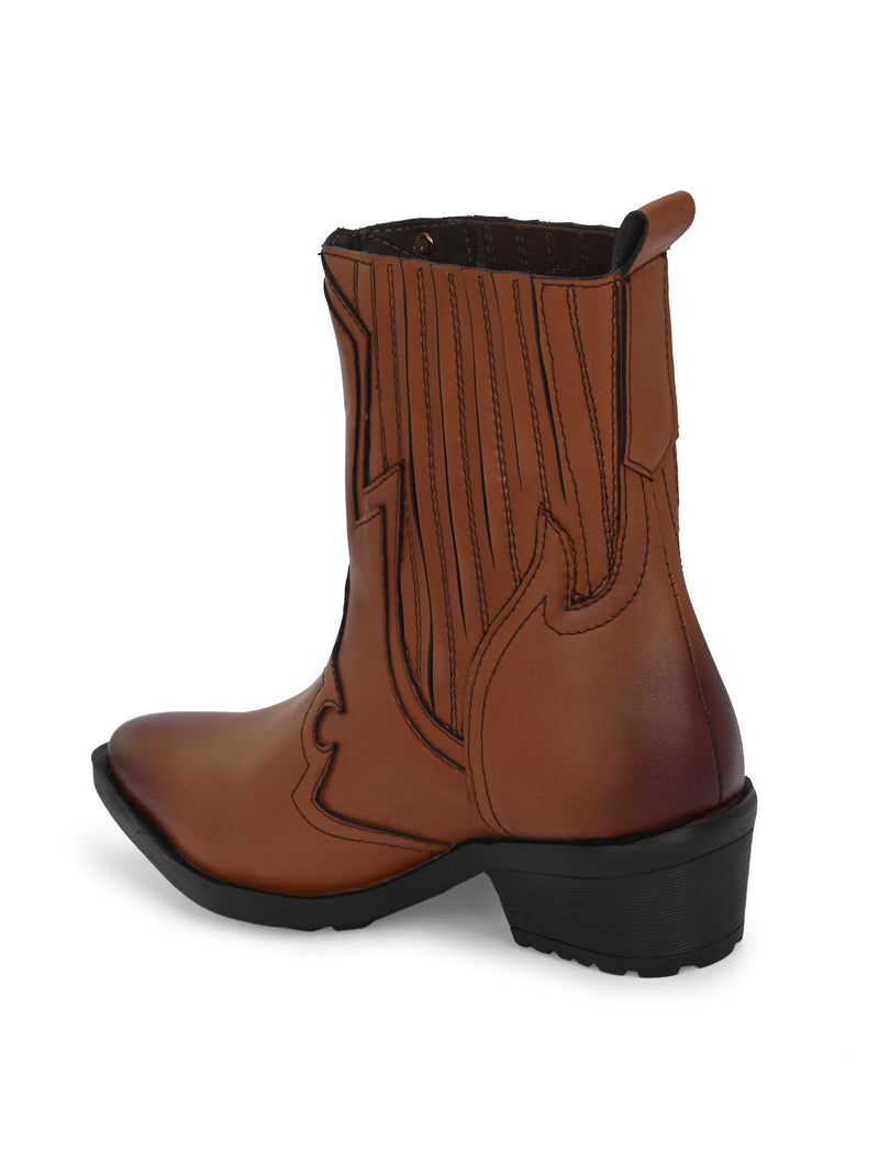 EL PASO Women Faux Leather Casual Slip On Cowboy Boots-13