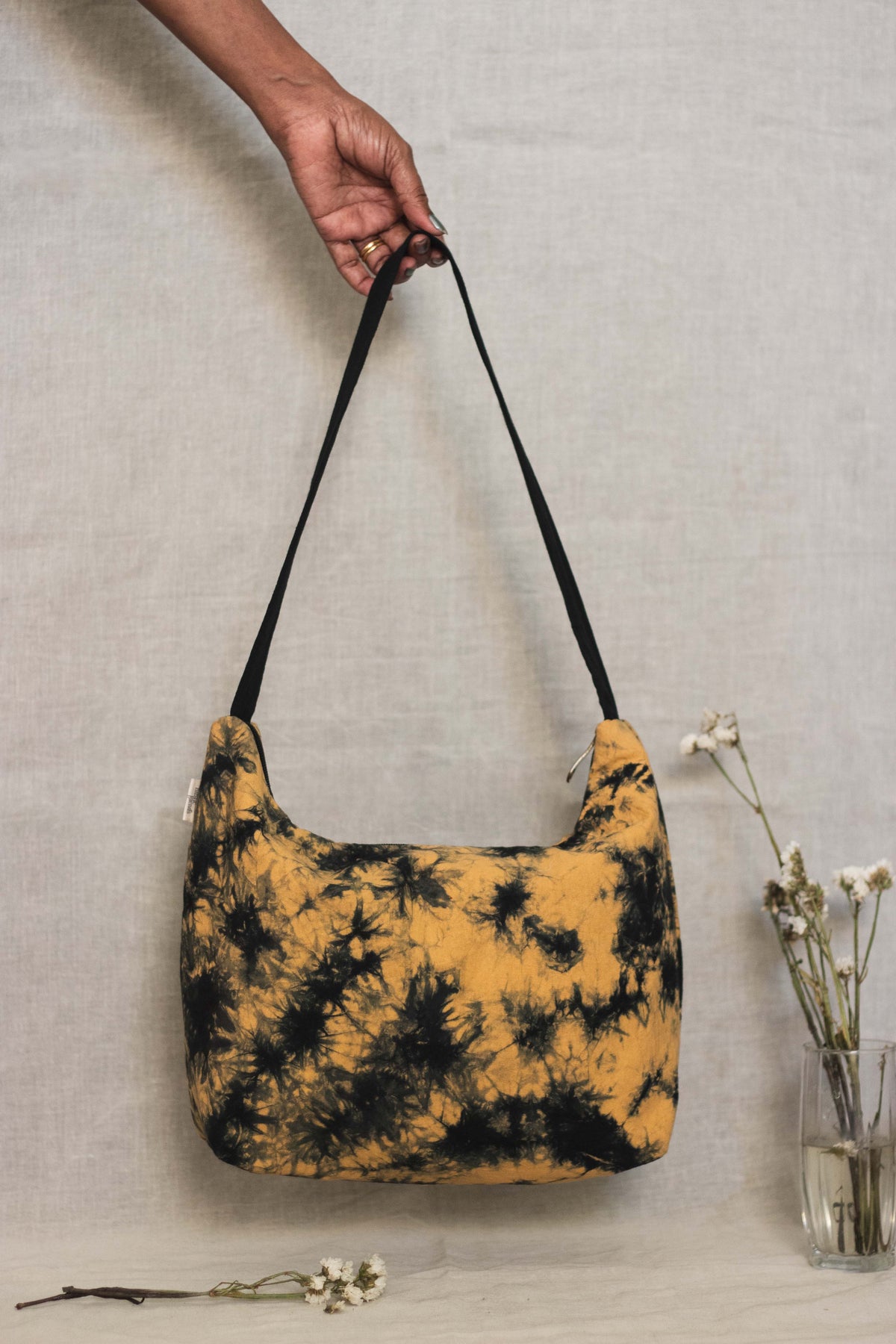 Cotton Hobo Bag • Black Splash-1