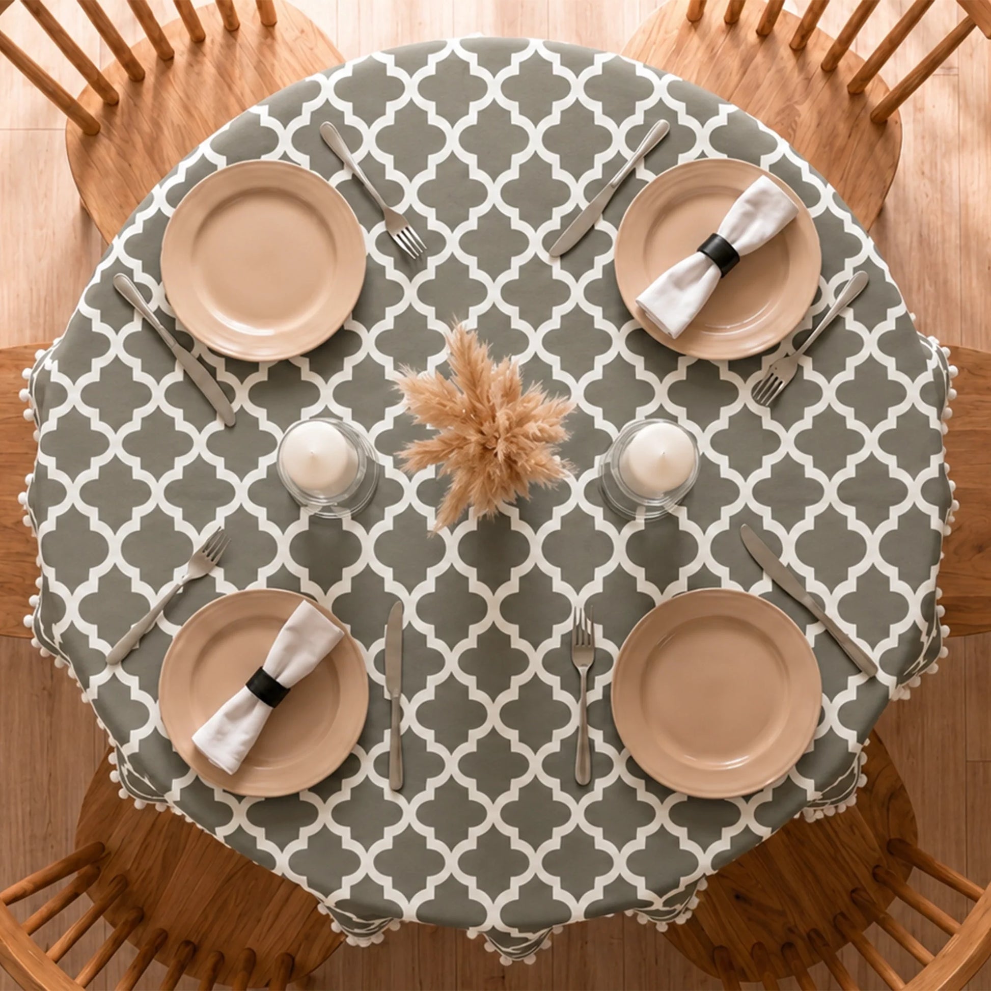 Cotton Quatrefoil Printed Dining Table Cover-7