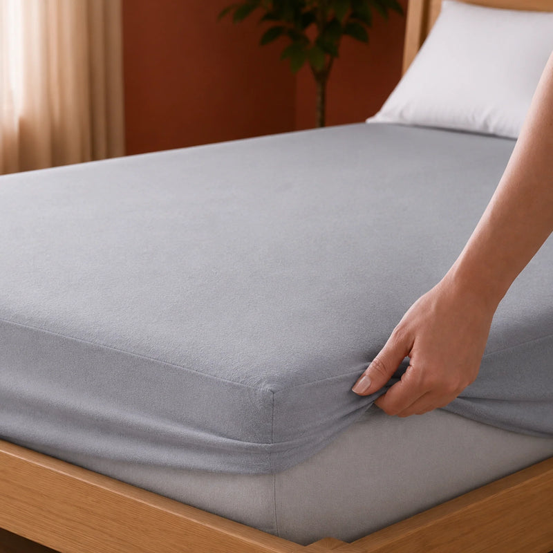 Fort - Terry Solid Mattress Protector (Grey)-2
