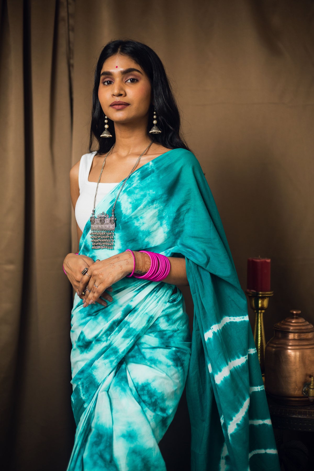 Cotton Mul Tie Dye Saree Mint Masala-2