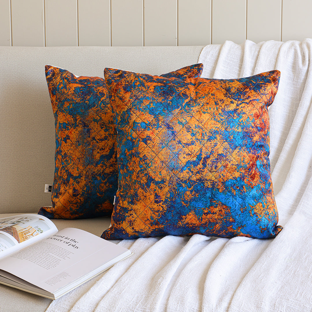 Abstract Pattern Quilted Cushion Cover (Turquoise & Mustard)-3