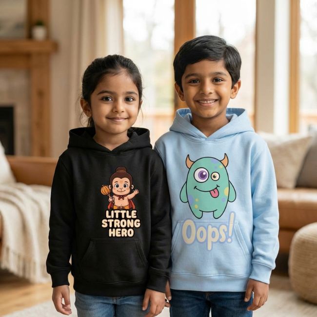 (Set of 2)Little Strong Hero & Oops! Kids Hoodie-1