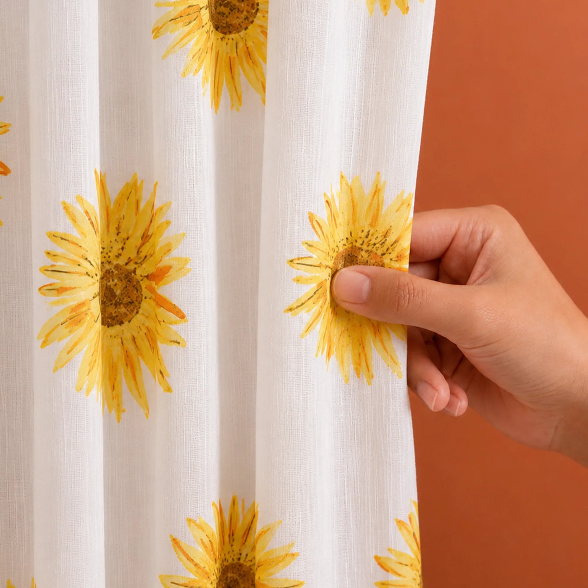 Yellow Sunflower Printed Rod Pocket Duck Curtain-2
