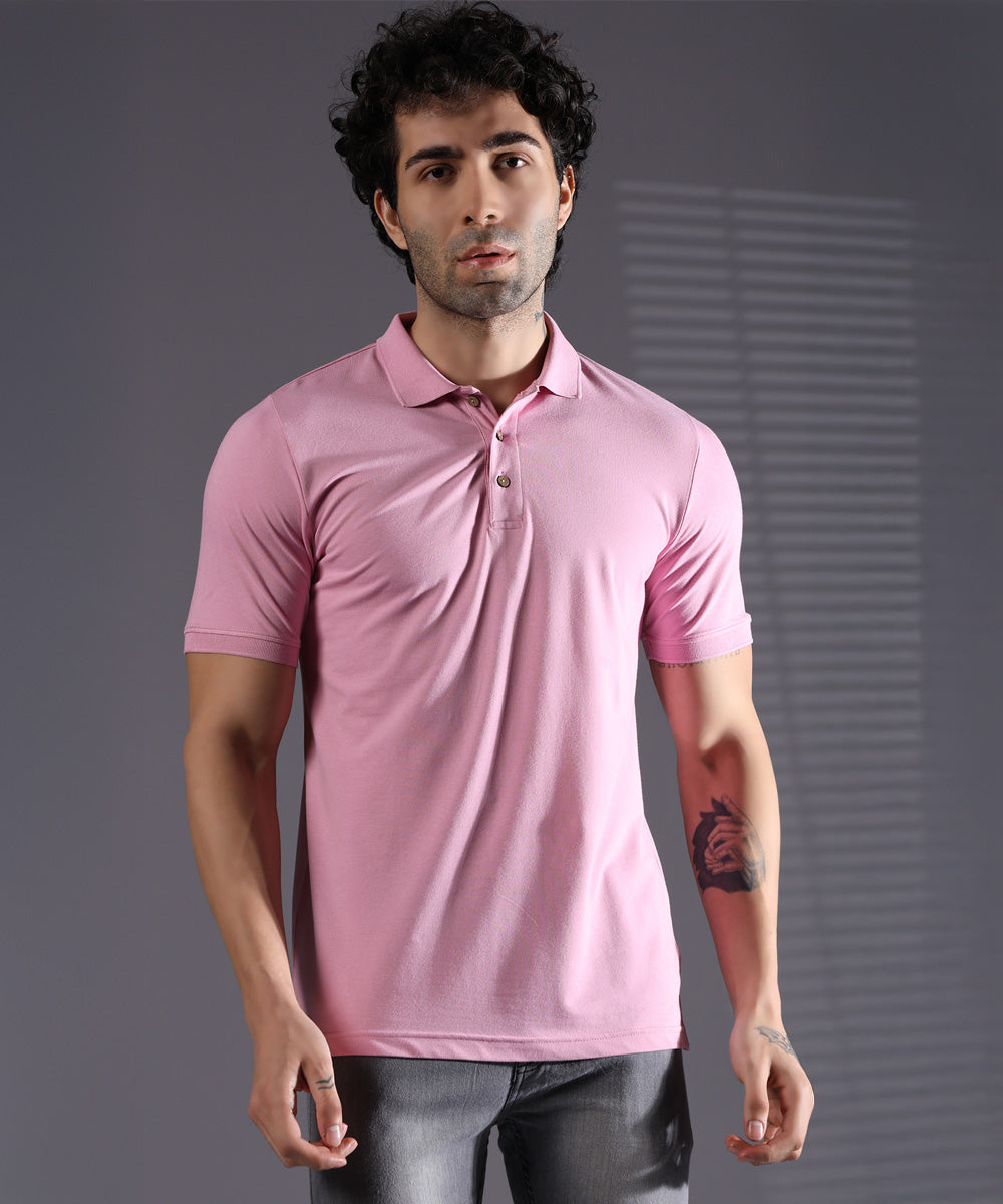 Naturefab Men’s Organic Bamboo Polo Tshirt Ultimate Pink-1