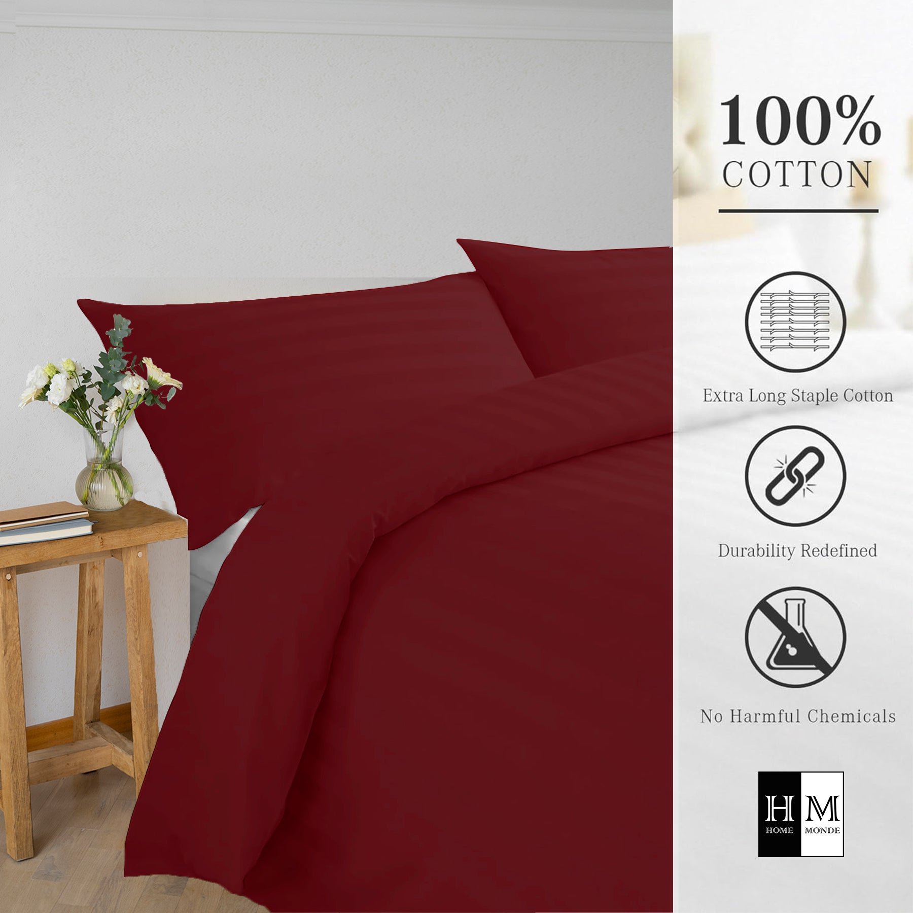 Breton Mellow - Satin Striped Duvet Cover (Maroon)-3