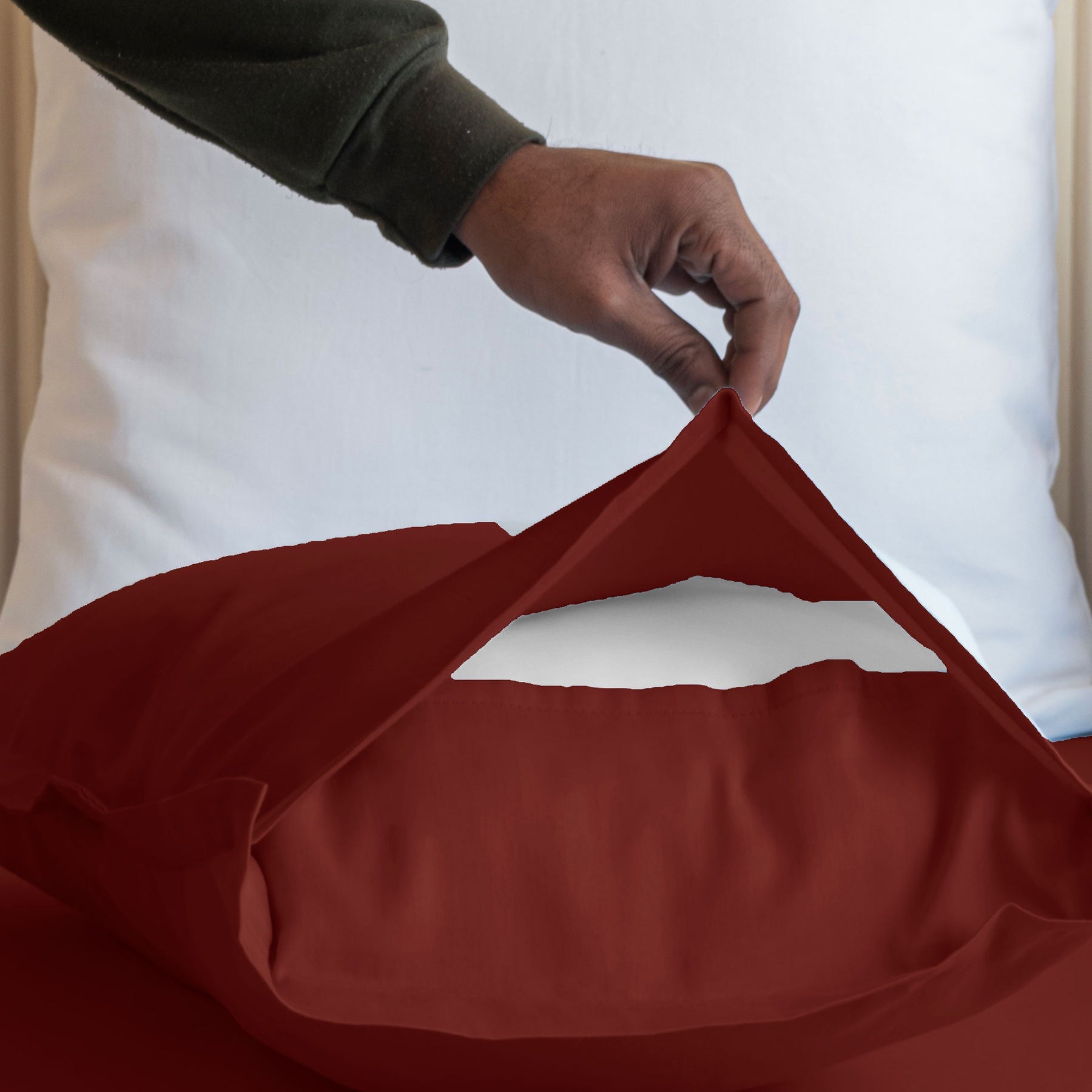 Fort Nightingale - Solid Pillow Cover (Maroon) (Bedsheet Excluded)-3