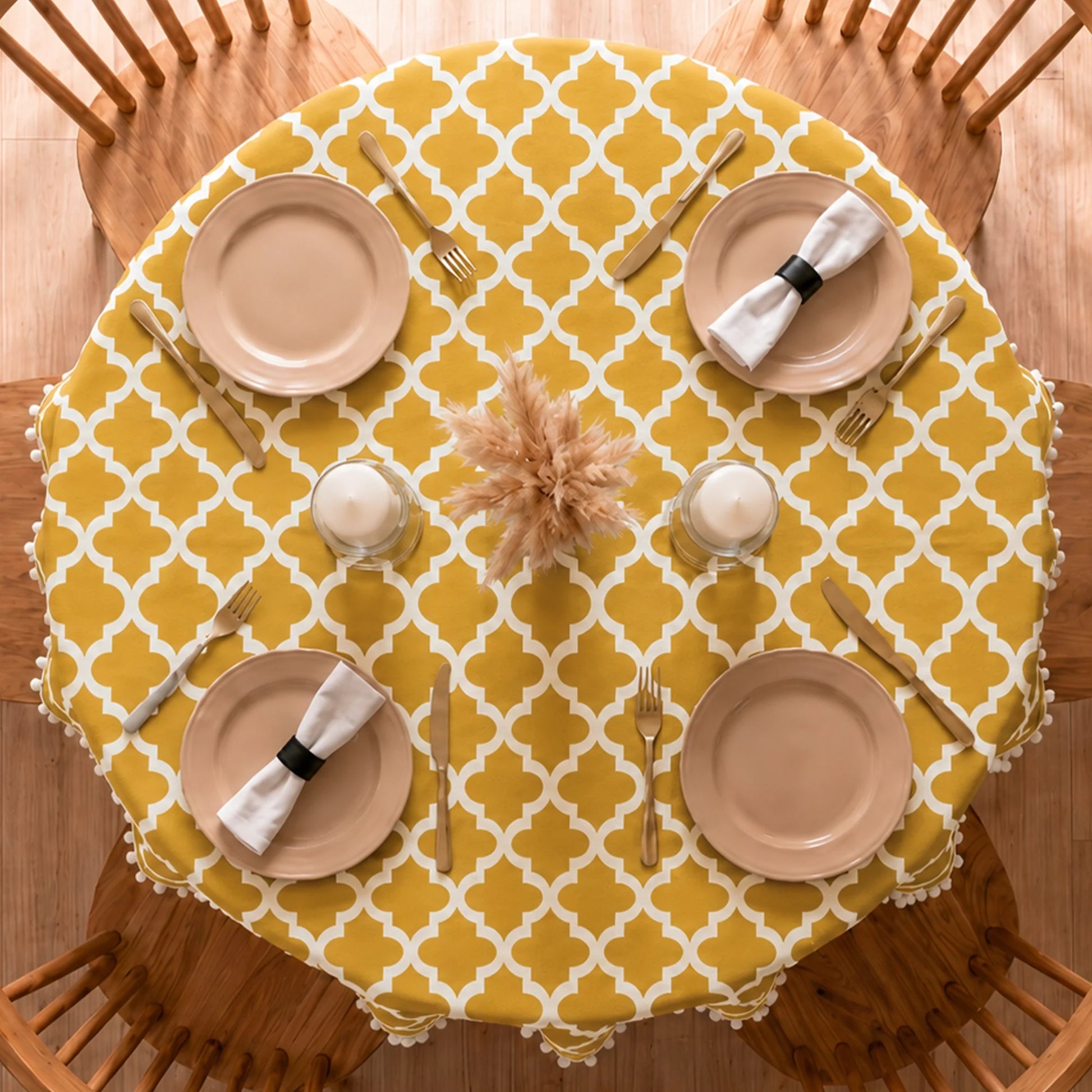 Cotton Quatrefoil Printed Dining Table Cover-8