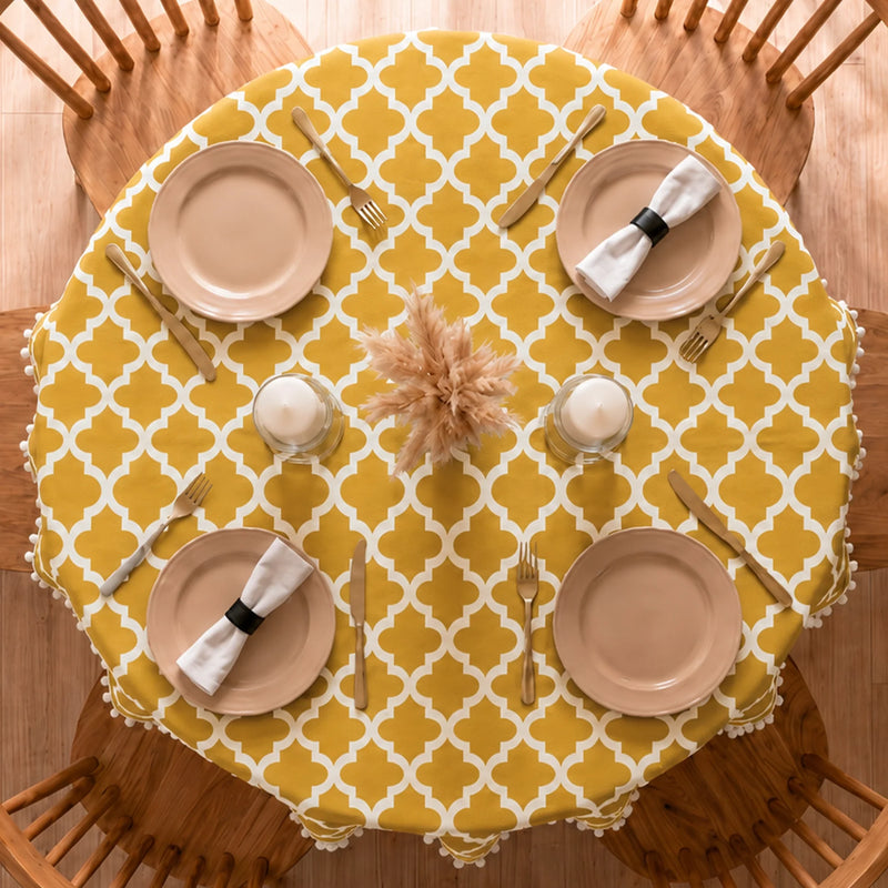 Cotton Quatrefoil Printed Dining Table Cover-8