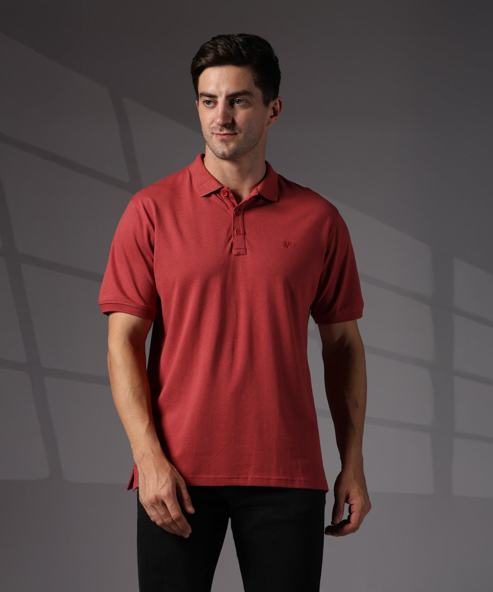 Naturefab Men’s Organic Bamboo Polo Tshirt Earth Red-1