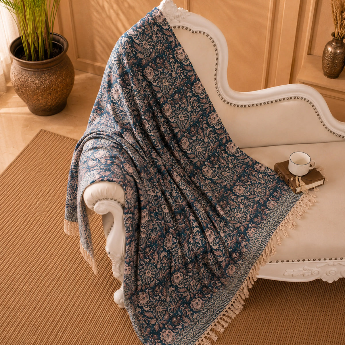 Timeless Teal - Handblock Throw-2