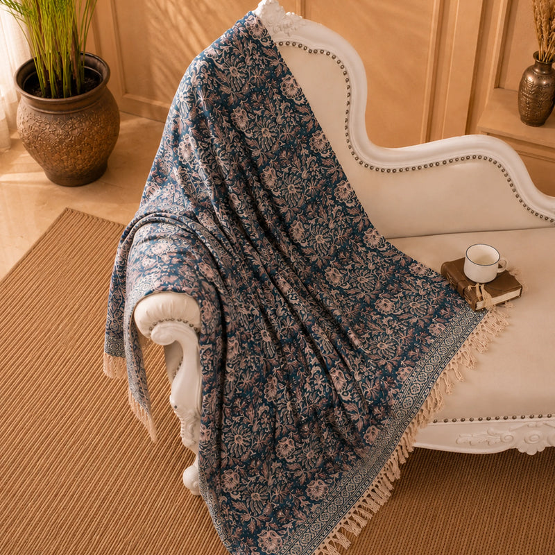 Timeless Teal - Handblock Throw-2