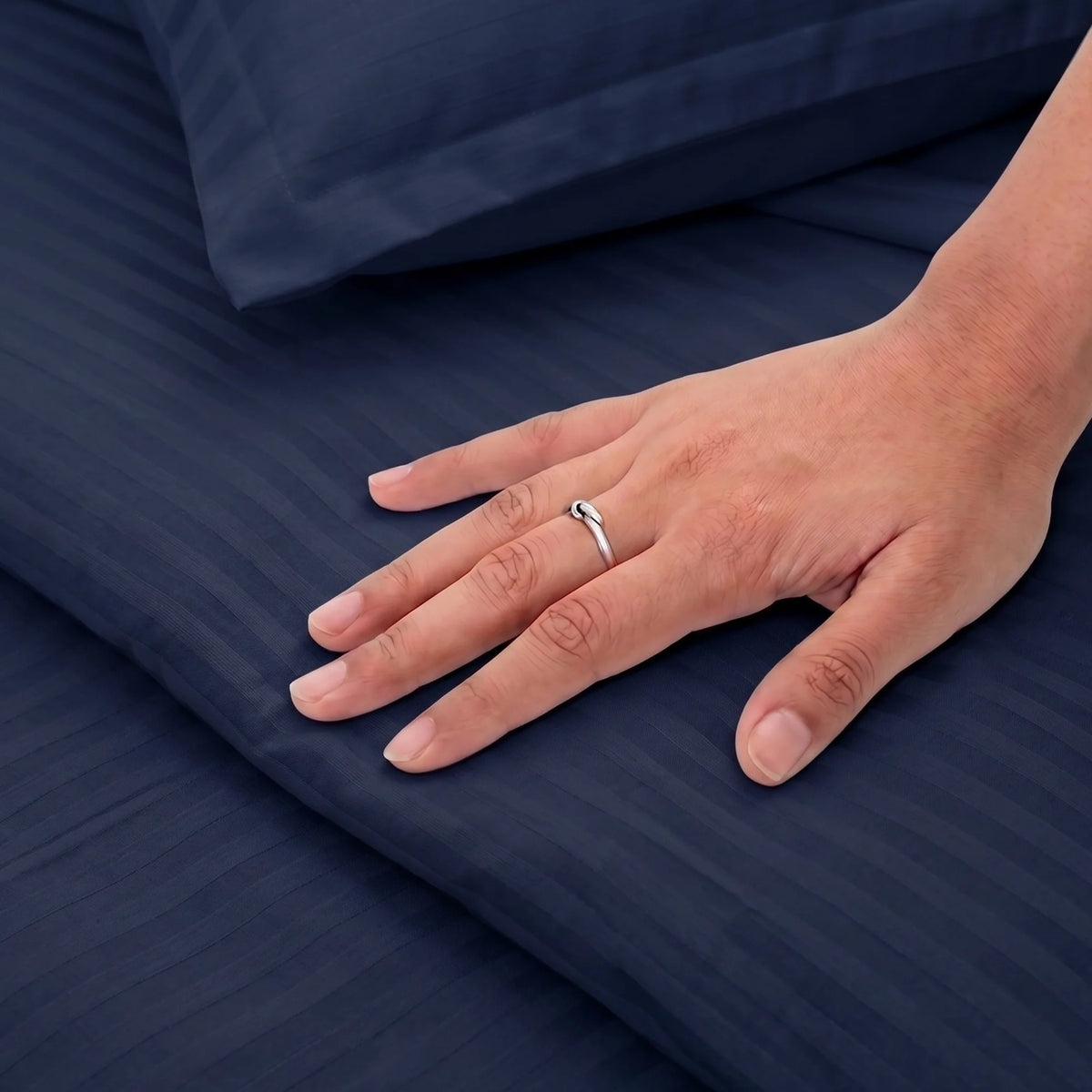 Breton Mellow - Satin Stripe Duvet Cover (Dark Blue)