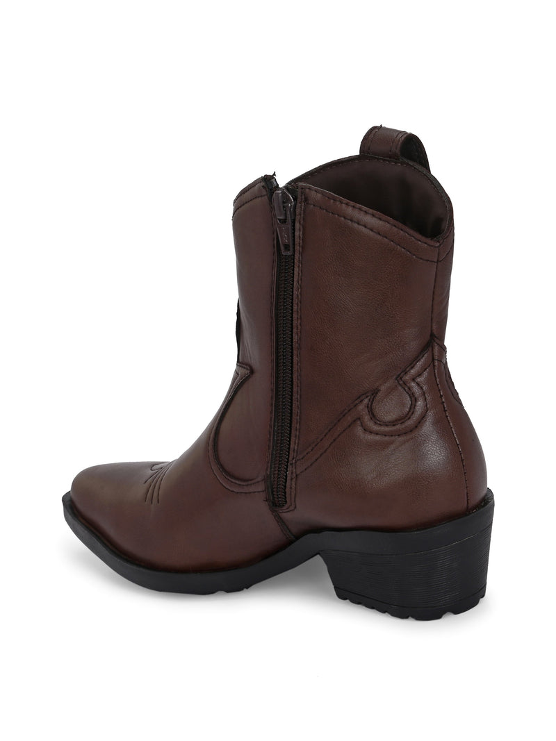 EL PASO Women Faux Leather Casual Slip On Cowboy Boots-3