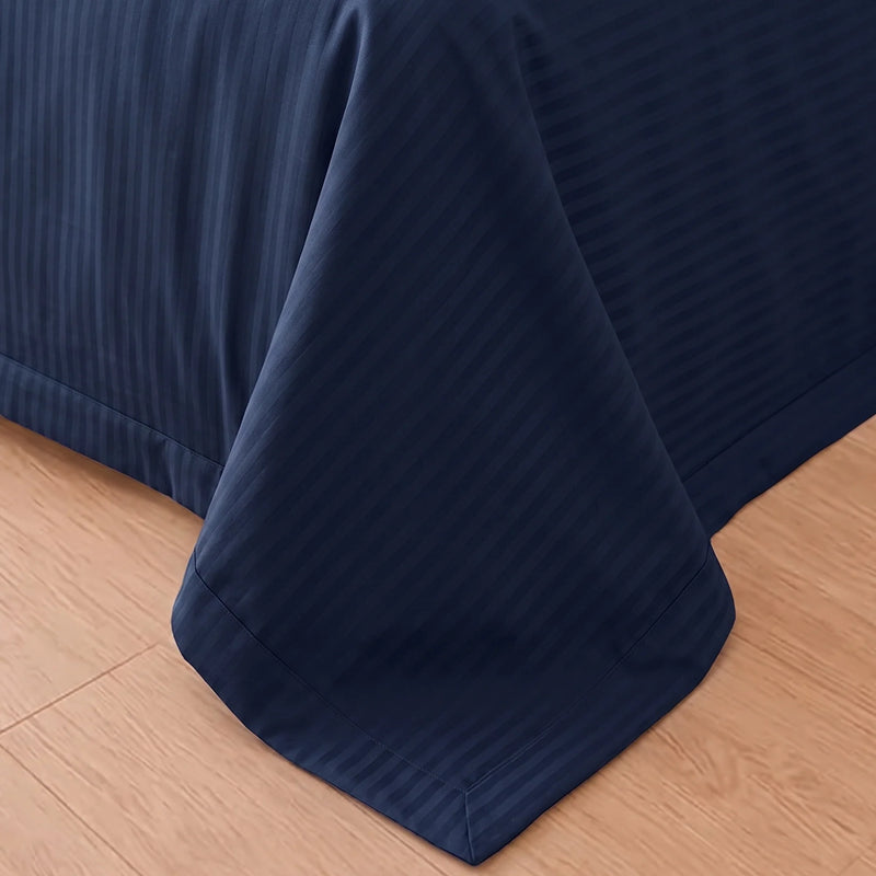 Breton Doze - Satin Stripe Reversible Dohar Blanket (Dark Blue)-2