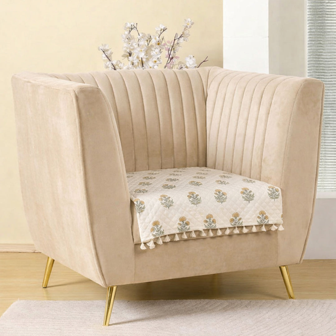 Meadow Bloom - Printed Sofa Cover (White)-2