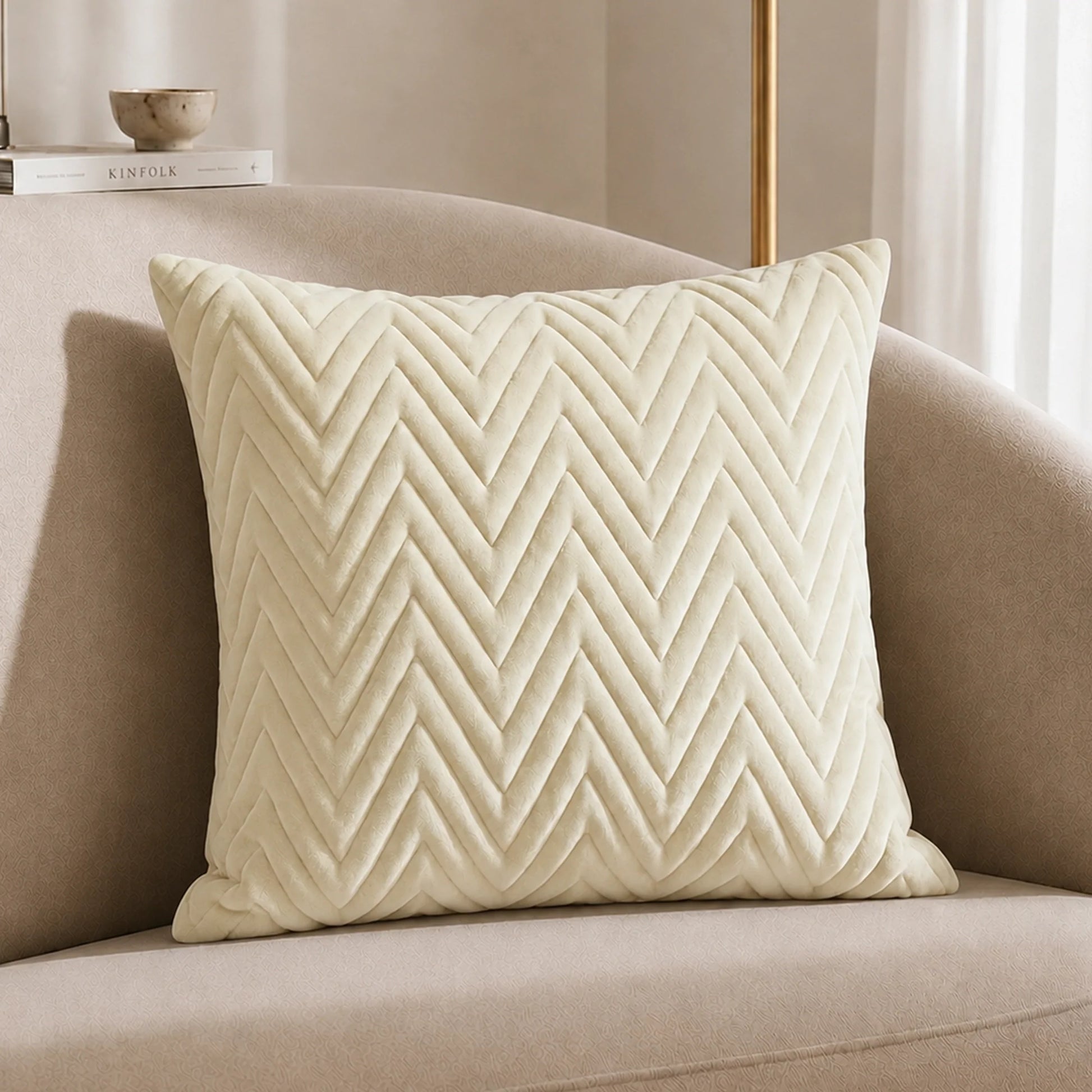 Fort Sawtooth - Quilted Velvet Cushion Cover (Ivory)-4