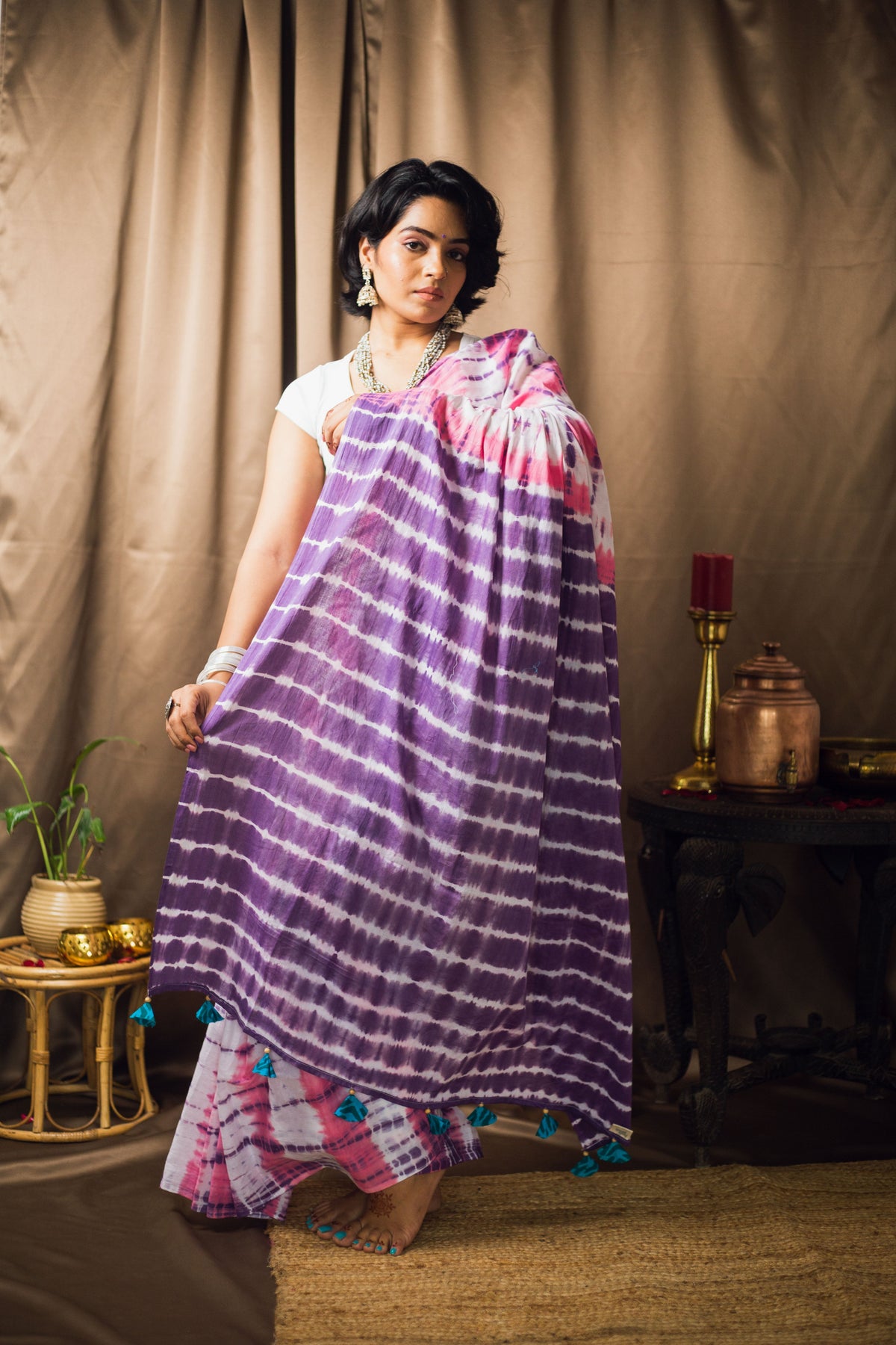 Cotton Mul Tie Dye Saree Berry Bloom-2