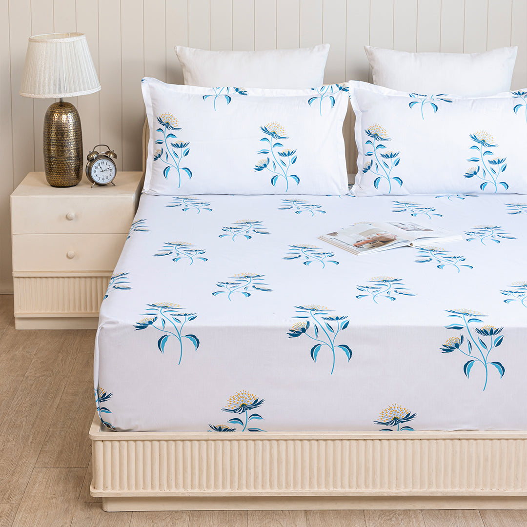 Wild Grace Flower - Floral Bedsheet (Turquoise & Blue)-2