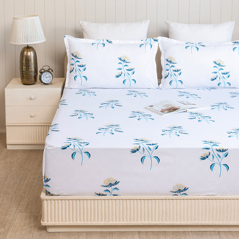 Wild Grace Flower - Floral Bedsheet (Turquoise & Blue)-2