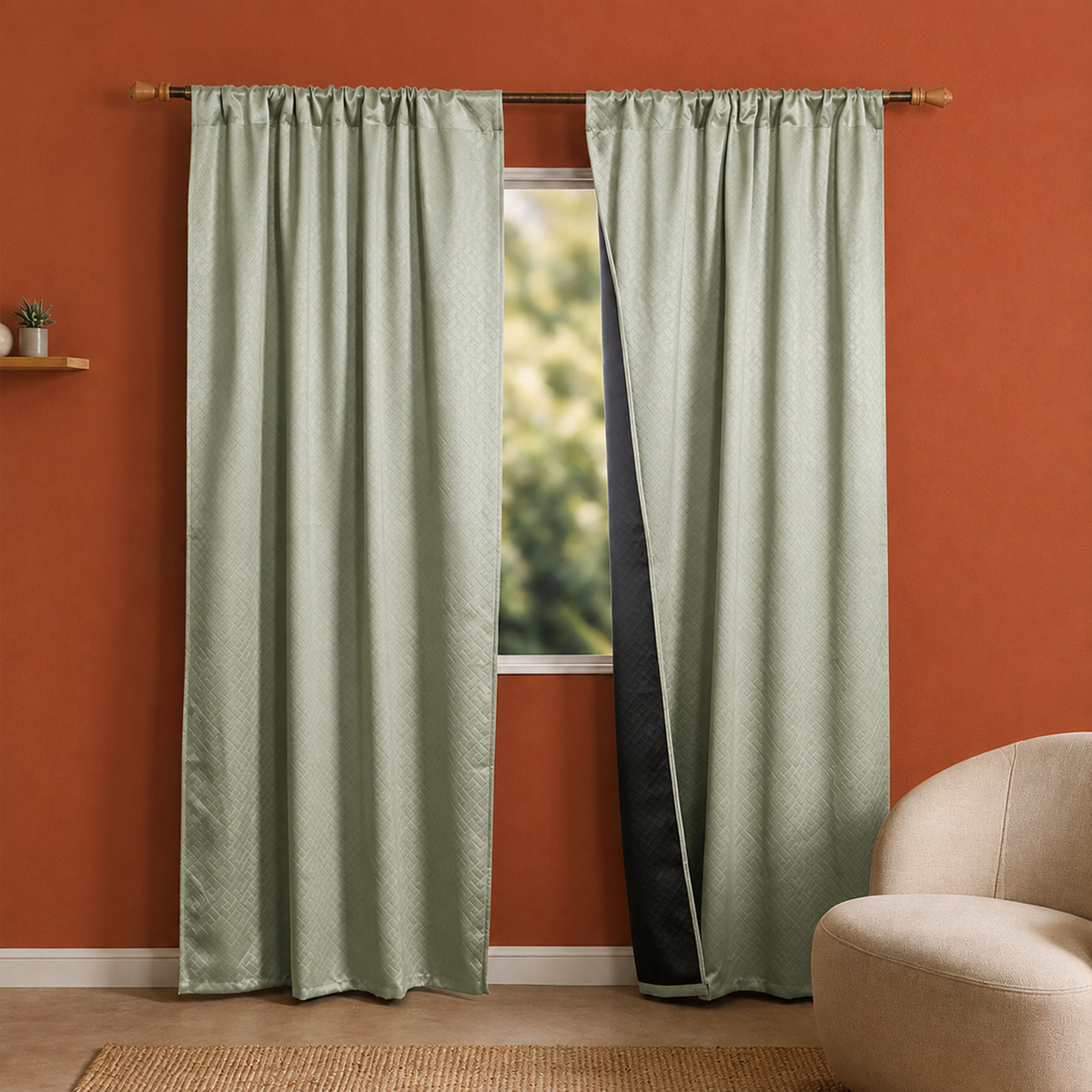 Off White Embossed Blackout Curtain (Brick Lace - Rod Pocket)