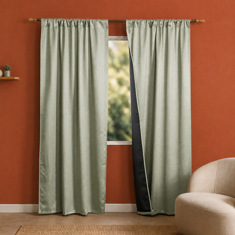 Off White Embossed Blackout Curtain (Brick Lace - Rod Pocket)-2