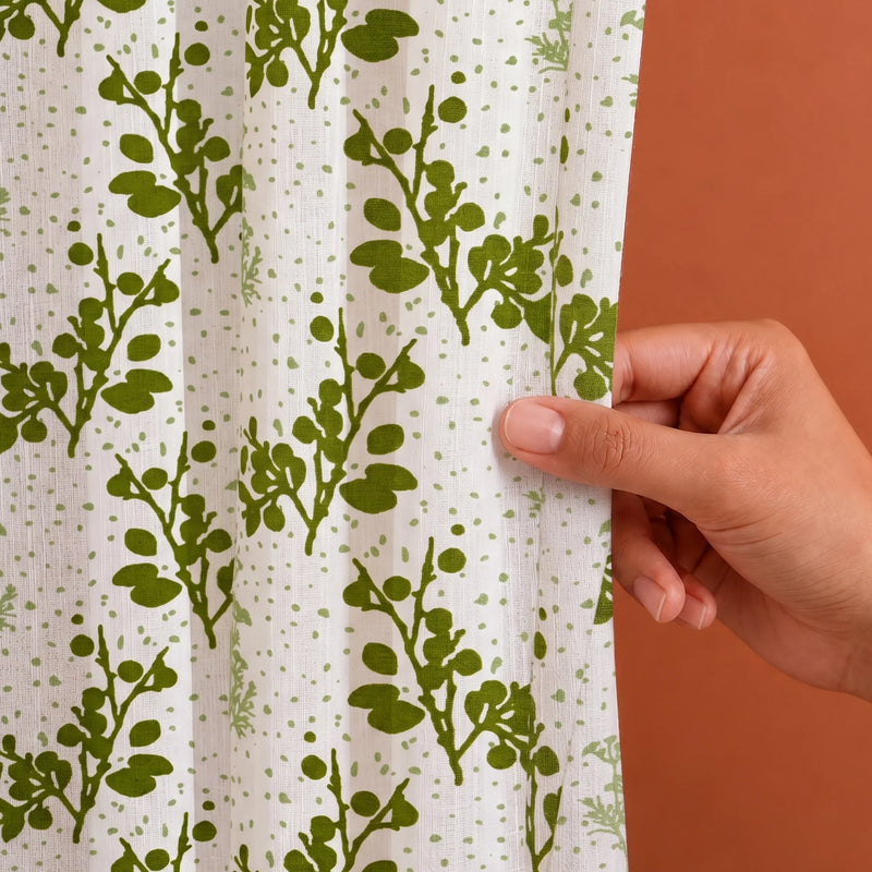 White Floral Botanic Hush Eyelet Printed duck Curtain-2