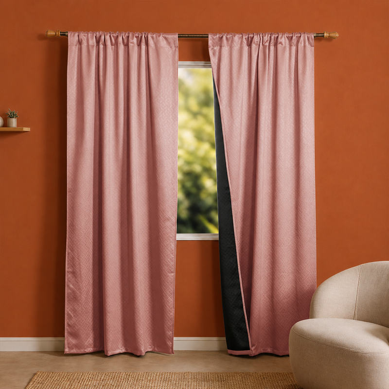 Peach Embossed Blackout Curtain (Brick Lace - Rod Pocket)-2