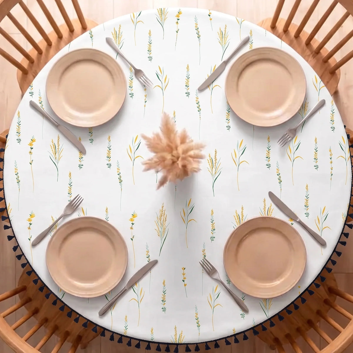Cotton Leafscape Dining Table Cover (Yellow & Green)-5