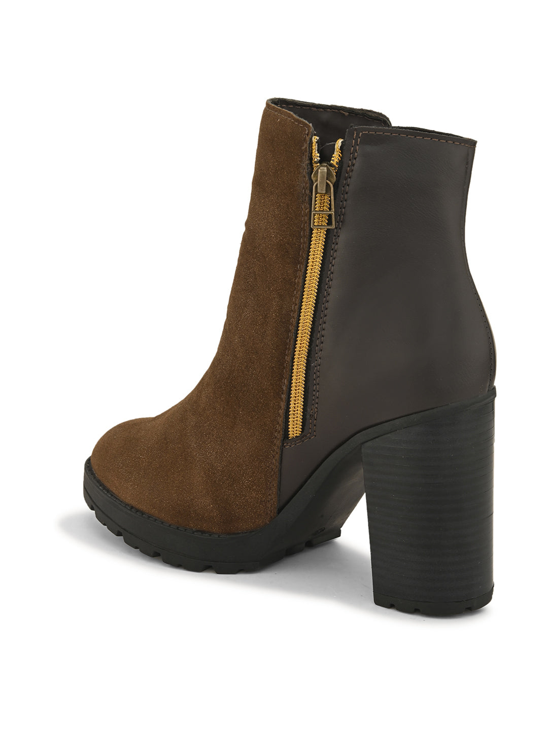 Brown suede ankle boots featuring a stylish block heel, perfect for both casual and formal occasions.