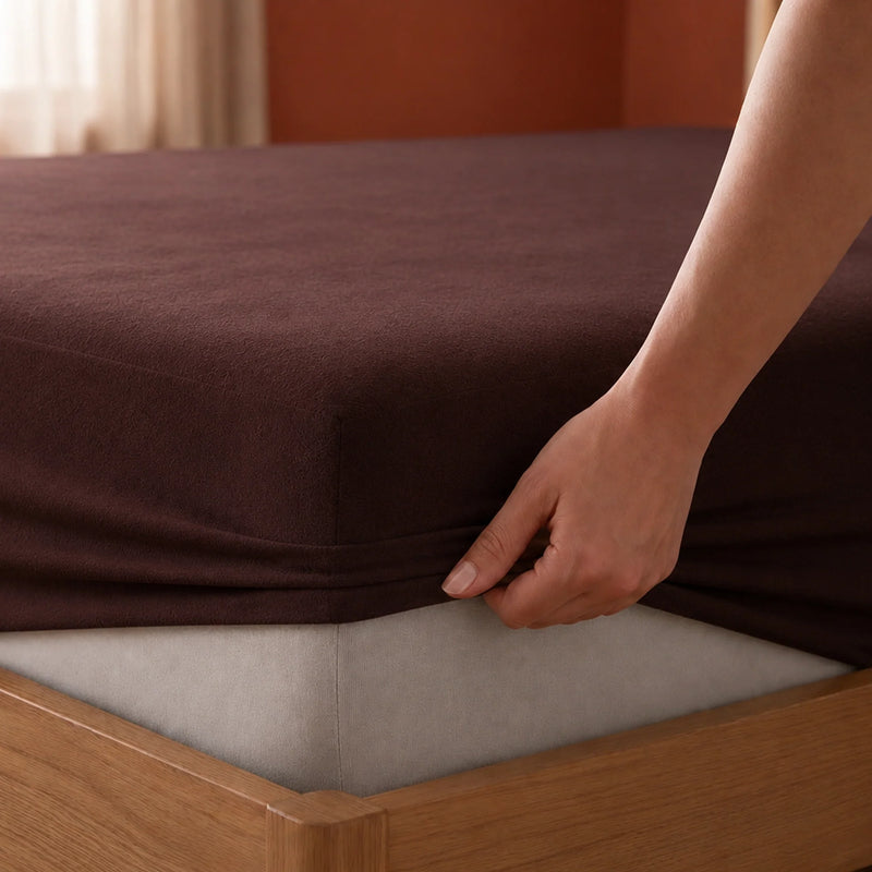 Fort - Terry Solid Mattress Protector (Brown)-2