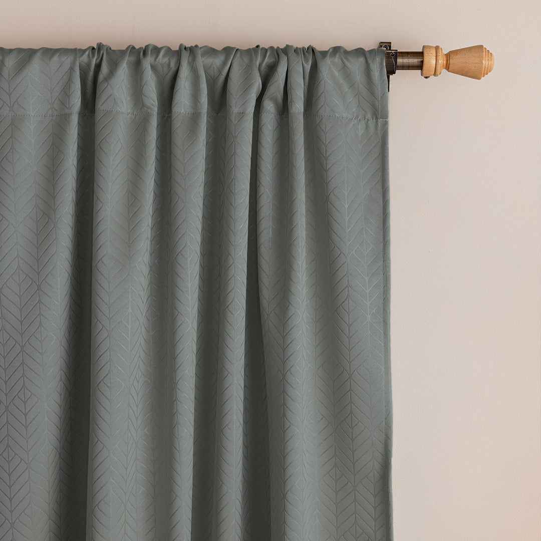 Fort Essential Embossed - Rod Pocket Black Backing Blackout Curtain (Grey)-3