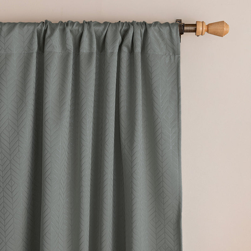 Fort Essential Embossed - Rod Pocket Black Backing Blackout Curtain (Grey)-3