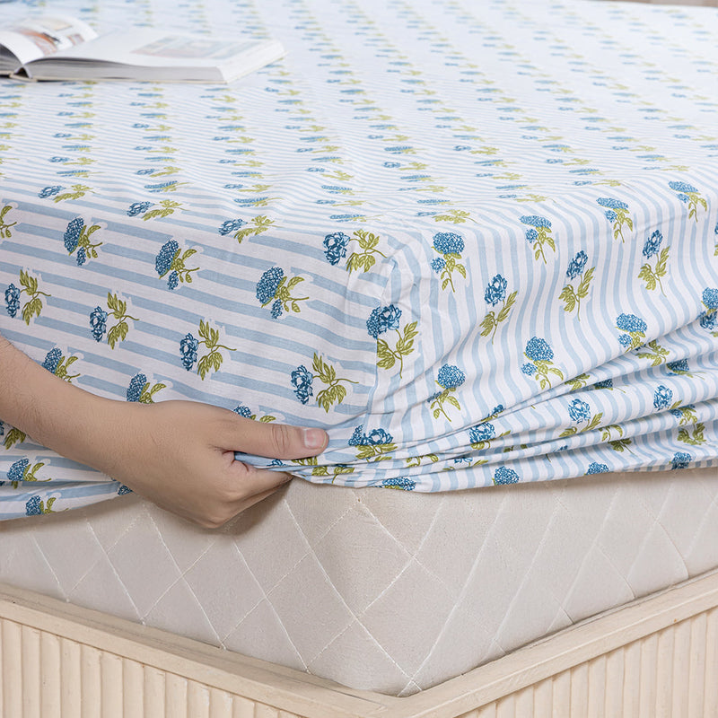 Soft Serenade - Floral Fitted Sheet (Blue)-2