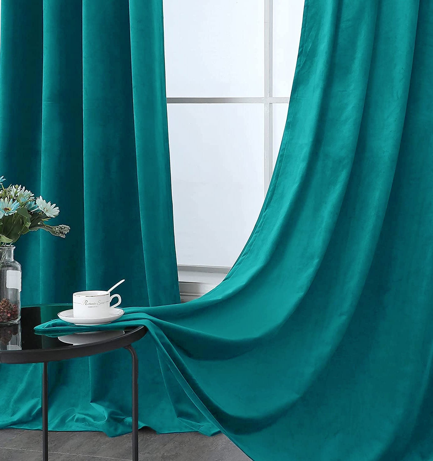 Fort Royal - Rod Pocket Velvet Curtain (Turquoise)-2