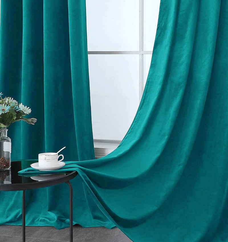Fort Royal - Rod Pocket Velvet Curtain (Turquoise)-2