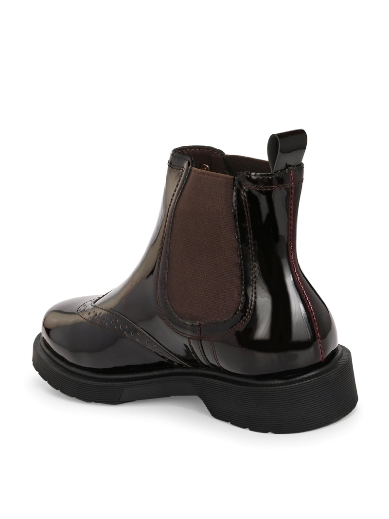 El Paso Women Wine Faux Leather Casual Chelsea Boots-3
