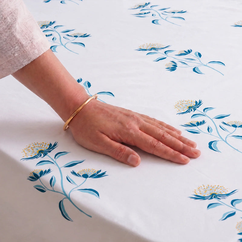 Wild Grace Flower - Floral Bedsheet (Turquoise & Blue)-2